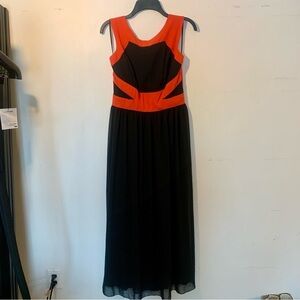 Enfocus Studio sleeveless fully lined maxi dress black & reddish orange Size 12